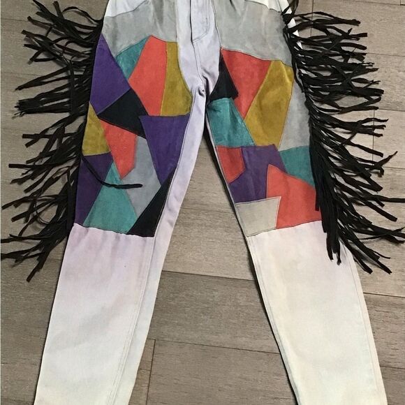 Denim - Seruchi Colorful Geometric Fringe Pants size 7/8